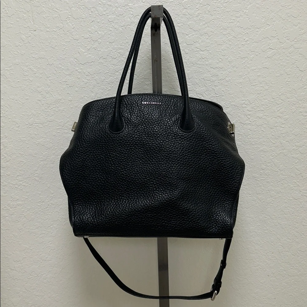 Coccinelle Black Pebbled Leather Satchel Bag – Italian Leather Crossbody